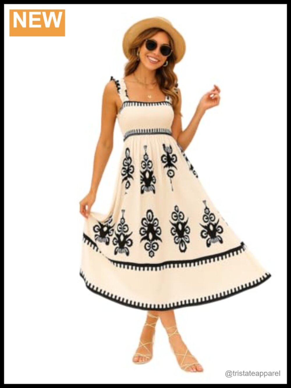 Womens Boho Maxi Dress Sleeveless Square Neck A-Line Smocked Beach Summer